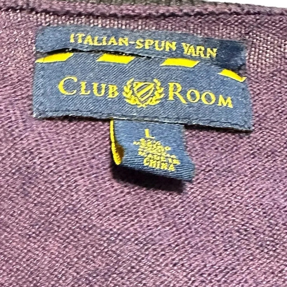 Club Room men's large purple Italian spun yarn knit V-neck sweater - Picture 3 of 3